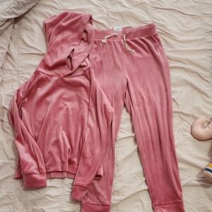 CrewCuts Girks Pink Velour Hoodie and Jogger Set